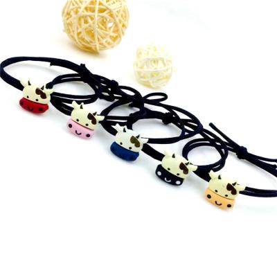 China Trendy Jewelry 2021 New Design Cow Cartoon Elastic Rubber Hair Bands Cute Pending Hair Ties For Women And Children for sale