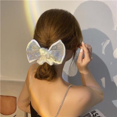 China 2021 Big Bow Hair Jewelry Factory Direct Selling Trendy Elastic Hair Bands 3 Colors Bow Hair Tie With Rhinestone For Women And Girls for sale