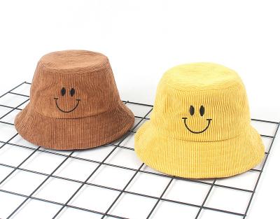 China Custom Wholesale Children's Coduroy Winter Smiling Bucket Hat Children's Corduroy Boy gorras de nino ninos sombrero de sol Picture Girl's tan for sale