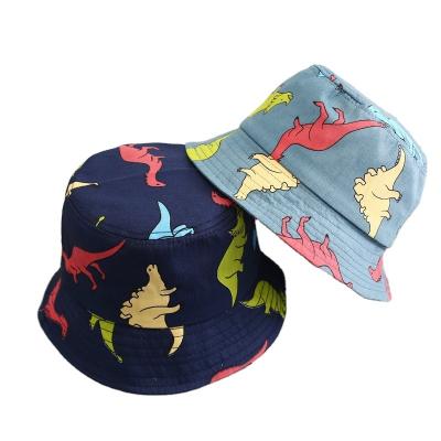 China Wholesale Custom Outdoor Cartoon Sun Protection Kids Hats Sun Girl Dinosaurs Image Printing Bucket Hats Little Boy Baby Children Hats for sale