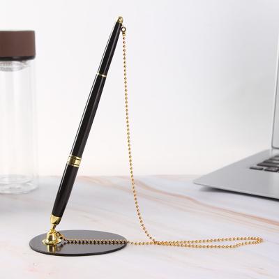 China Luxury Office Promotional Pen Fast Delivery Black Gel Ink Pen with Chain and Metal Base Table Pen Set 0.5mm Business Signature Metal Bead for sale