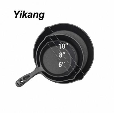 China Sustainable Vegetable Oil Cast Iron 3pcs Frying Pan Home Hotel Restaurant Cooking for sale