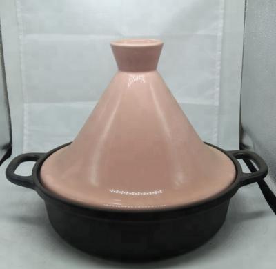 China 16 Years Sustainable Cast Iron Pink Tagine Pot Retail Factory With Iron Handle for sale