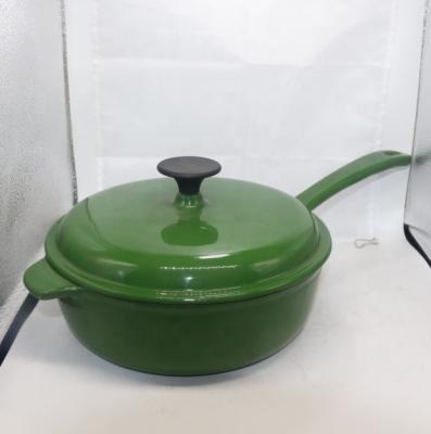 China Sustainable Long Handle Enamel Coating Red Cast Iron Cooking Sauce Pot for sale