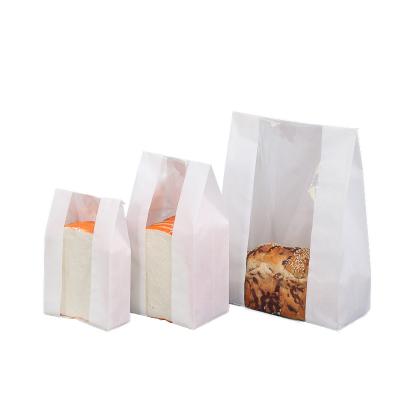 China 2021 Biodegradable Wholesale Squares Logo Customized Kraft Paper Bottom Bag With Clear Window For Bread Food Packaging for sale