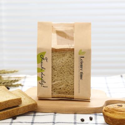 China Wholesale Square Recycled Materials RTS Logo Customized Kraft Paper Bag Bottom With Middle Window For Toast Food Packaging for sale