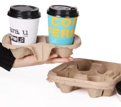 China 2021 Disposable Reusable Bubbletea and Coffee Kraft Paper 2 4-Compartments Pulp Cup Holders Tray Carrier for sale