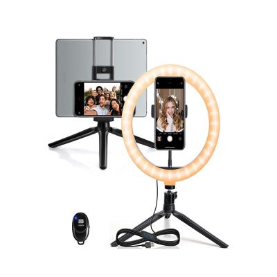 China JACKYLED 10inch LED Ring Light 2 Mini Tripod Holds 11 Flash Desktop Selfie Ring Light for Live Stream for sale