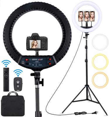 China Home Lighiting Use JACKYLED 18 inch LED Ring Light Tall Tripod Stand and 3 Phone Holder with Wireless Remote Dimmable for sale