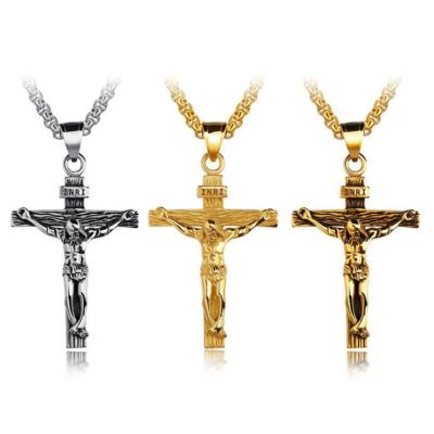 China Stainless Steel Religious Cross Crucify INRI Jesus Necklace For Women And Pendant Men for sale