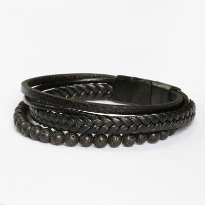 China Vintage More Layer Genuine Leather Bracelet With Diffuser Bead Mens Jewelry Maker High Quality for sale