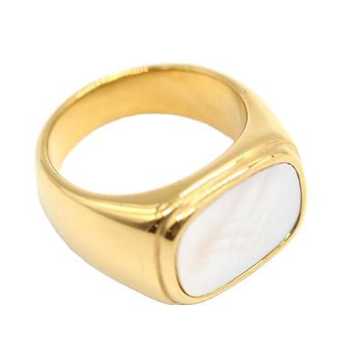 China Special New BOHEMIA Design Customized Stainless Steel Girls Ring Square Shell Face Ins Fashion Cold Wind Style Women Gold Ring for sale