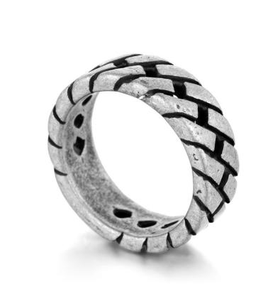 China Stainless Steel Stainless Steel Engrave Vintage Silver Sweet Simple Ring For Men Antique for sale