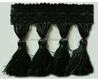 China Easy To Wear Curtain Tassel Handmade Beaded Fringe In Black Color for sale