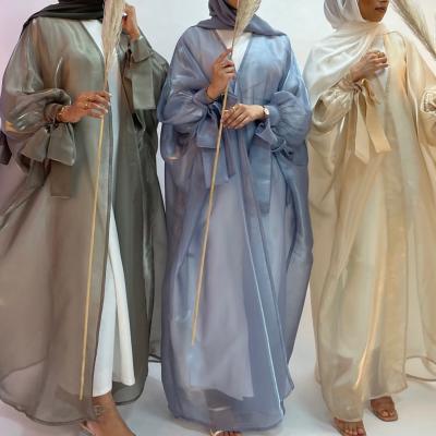 China Limanying open abaya supply high quality 2022 summer puff sleeve satin cardigan women muslim abaya dress for sale