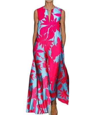 China 2022 New Printing V-neck Breathable Temperament Sleeveless Swing Long Limanying Dress Women Large for sale