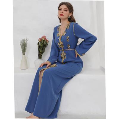 China Limanying Hot Sales Islamic Clothing Anti-wrinkle Hand-stitched Phnom Penh V-Neck Rhinestone Long Dress Woman Ethnic Wear Luxury Evening Dresses for sale