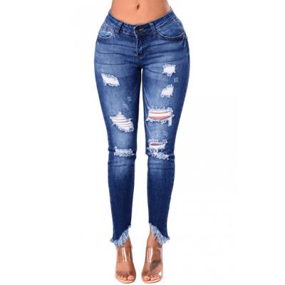 China New summer style QUICK DRY wholesale factory supply Limanying slim sexy ripped jeans pants for women for sale