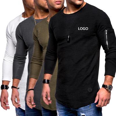 China Wholesale Breathable Round Striped Casual T Shirt Men's Long Sleeve Solid Color Casual Pullover Plain Plus Size T Shirt for sale