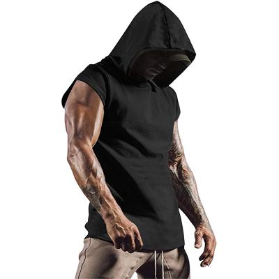 China Good Quality QUICK DRY Mens Workout Sportswear Tank Top Bodybuilding Hooded Muscle Cut Out T-shirt Gym Sleeveless Hoodies for sale