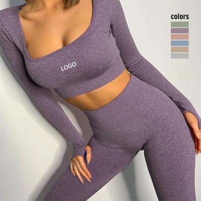 China Custom QUICK DRY luxury fitness tracksuit women 2pcs fashion logo women yoga wear seamless set for sale