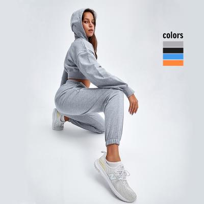 China Logo Ladies Jogger Hoodies Custom Breathable 2 Piece Fitness Clothing Active Jogger Workout Sweatsuits 2 Piece Women Sets for sale