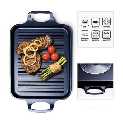 China Cast Iron Cooking BBQ Pan Rectangular Stripes Outdoor Grill Non Stick Viable Frying Pan for sale