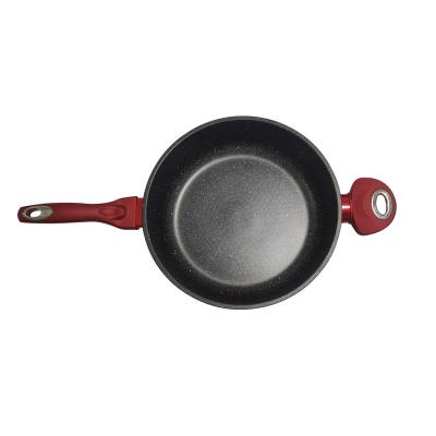 China 27cm Casual Aluminum Frying Pan Red Marble Coating Non Stick Pan Die Casting Skillet for sale