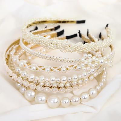 China High Quality Luxury Shiny Korean Simple Hair Accessories Thin Headband Hair Decoration Pearl Headband For Women for sale