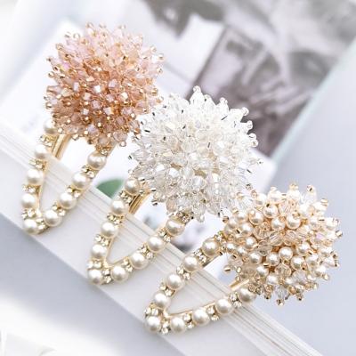 China Korean Women Easy Diamond Edge Hair Clips Pearl Pins Cavity Crystal Women Girl Lady Alloy Headdress Side Sausage Hairpin Platypus Clip for sale