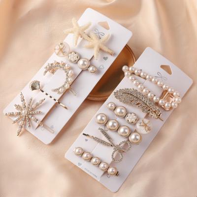 China Hair accessories fashion pearl diamond hairpin set temperament side strikes hair clips girl hair headdress for sale