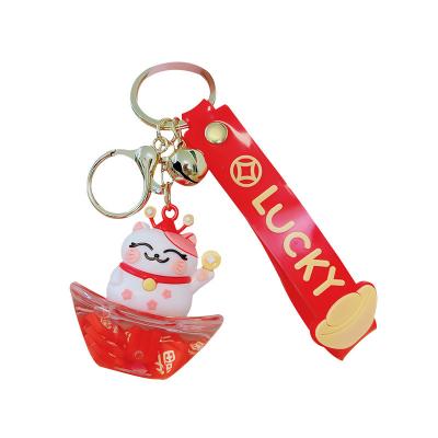 China Acrylic Cartoon Gold Ingot Quicksand Lucky Cat Key Chain Creative Cars and Bags Keychain Holding Pieces New Year Gift Wholesale for sale