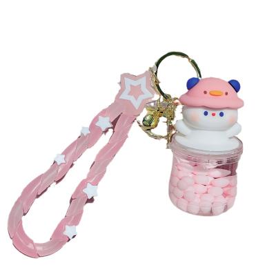 China Cute style Oil cartoon cute key chain ornaments couple schoolbag car quicksand bottle keychain pendant doll small gift for sale