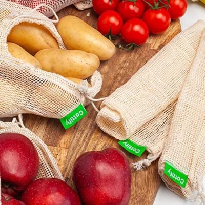 China Reusable Grocery Produce Bags Cotton Mesh Produce Bags Organic Vegetable Handled for sale