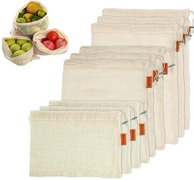 China Reusable Produce Handled Bags Organic Cotton Mesh Zero Waste Biodegradable Produce Bag With Drawstrings for sale