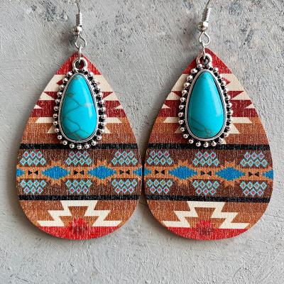 China Turquoise Boho News Wooden Water Drop Earrings Jewelry Western Region FASHIONABLE Earrings for sale