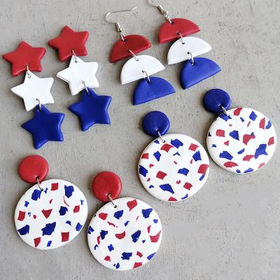 China New FASHIONABLE red white blue flag Earings 4th of July Independence Day Heart Polymer Clay Earrings Handmade for women for sale