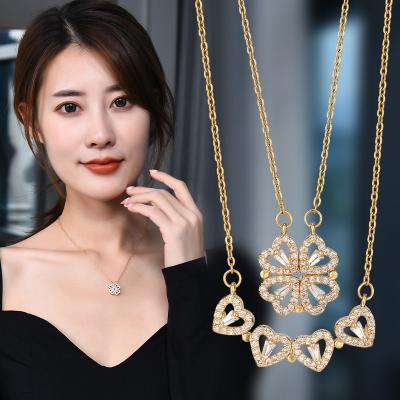 China Four-leaf clover necklace fashion romantic female open-heart two-wear and narrow love bending creative clavicle chain for sale