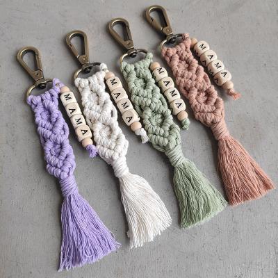 China Fashionable Handmade Custom Made Wooden Mama Yarn Cloth Key Chain Tassel Wallet Key Chain for sale