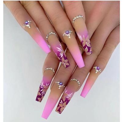 China No Detachable High-end Detachable Nail Patch European And American Purple Ins Wind Gradient Flower Drill Wear Nail Nail Sticker for sale