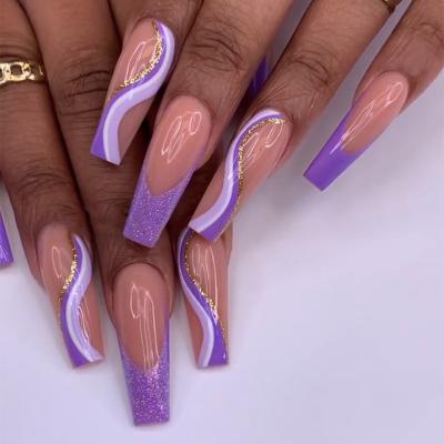 China French geometric lines border nail art wholesale European and American no glitter nail art colorful patch aurora purple for sale