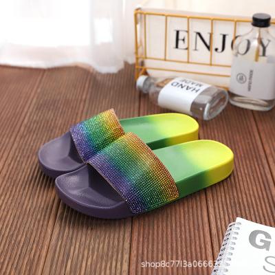 China Anti-Smell Customize Logo Women's Sandals Diamond Slippers Rainbow Slippers Woman Slipper Sandals For Women for sale