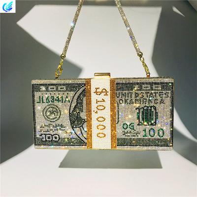 China New design money bag dollar bag money purses woman wallets waterproof rhinestone handbag lady women bling evening clutches purse bag for sale