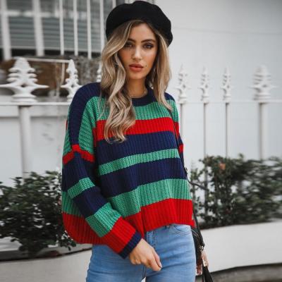 China 2021 Autumn Winter Colorful Stripe Sweater Women Thick Warm Knitted Sweater Tops Mujer Anti-shrink Women's Sweaters for sale