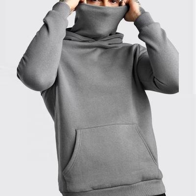 China Anti-wrinkle men's logo embroidery organic cotton streetwear pullover gym masked full facemask hoodie long sleeved hoody with facemask for sale