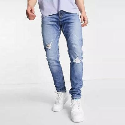 China Custom Made Mens Skinny Denim Pants Street Wear Distressed Ripped Denim Pants Mens Jeans for sale