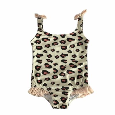 China Breathable Customize All Over Little Girls Ruffle Swimsuit Leopard Print Beachwear One Piece Swimwear Beachwear For Kids Toddler for sale