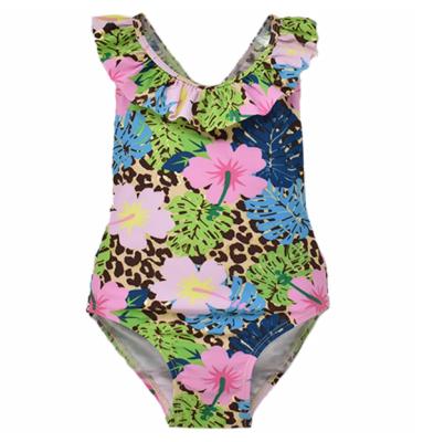 China Breathable Customize UPF 50+ Ruffle One Piece Beach Pool Kids Girls Ruffle Sleeve Swimwear Swimwear Beach Swimwear For Girl Kids for sale