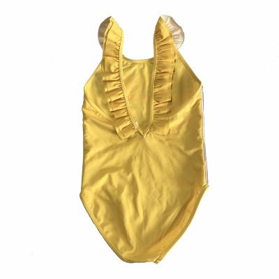 China Breathable Customize 2021 Kids Girls One Piece With Ruffle Cross Back Trim Ties Swimsuit Beachwear UPF 50+ for sale