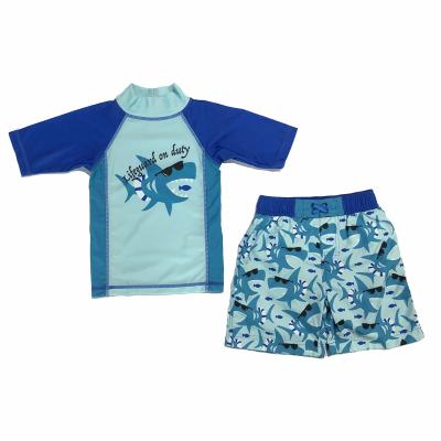 China Breathable Boys Swim Trunks and Swim Two Piece Short Sleeve Shark Print Swimwear Set Casual Swimwear Quick Dry Swimsuit for Boys Kids for sale